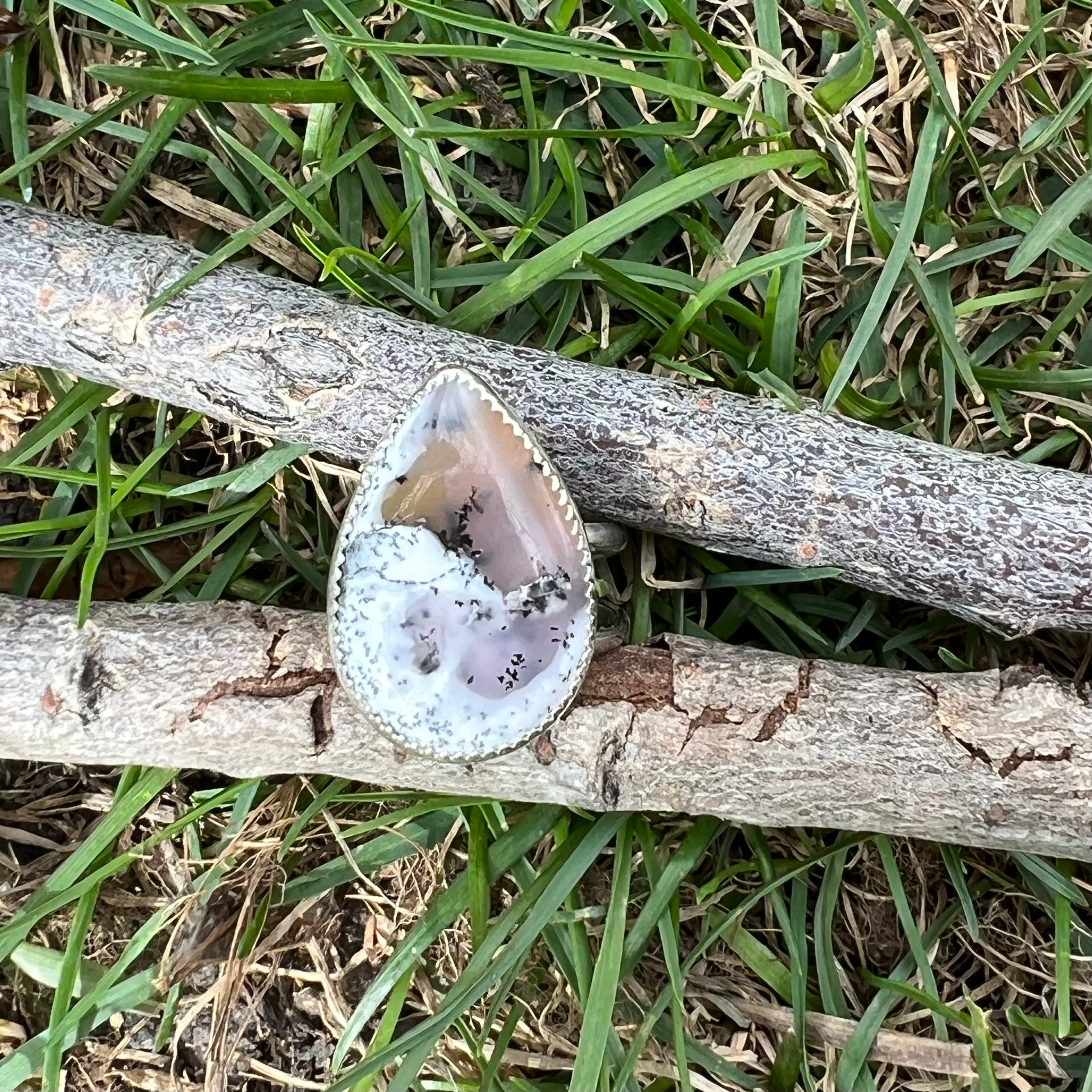 Dendrite Opal Tear Drop Ring Size 7